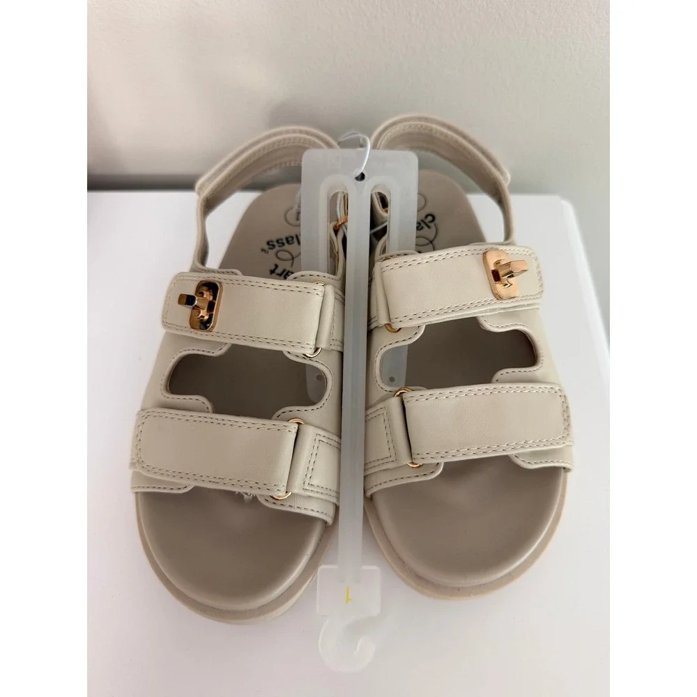Art Class Platform Sandals Girls Size 1 Cream Gold Turnlock Strappy NEW NWT